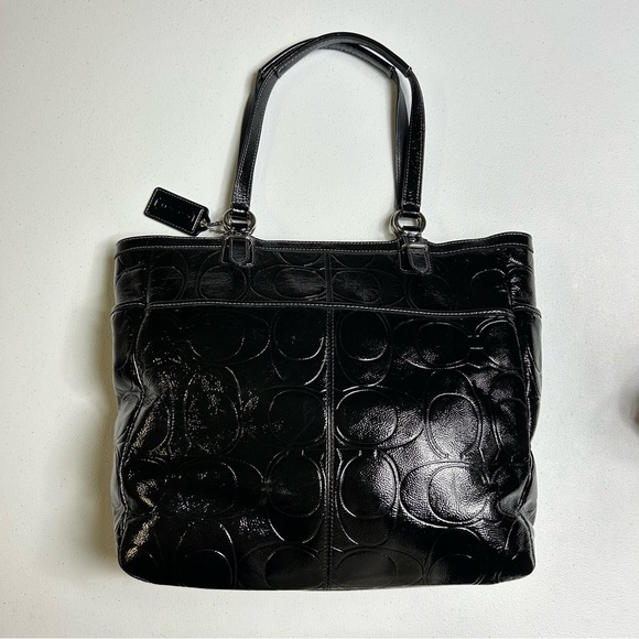 COACH Gallery Embossed Signature Black Patent Leather Tote  Shoulder Bag F19818 - Picture 10 of 16
